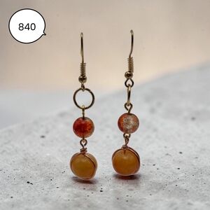 Orange Bead Dangle Earrings – Warm Amber Glass & Copper Wire Wrapped Earrings